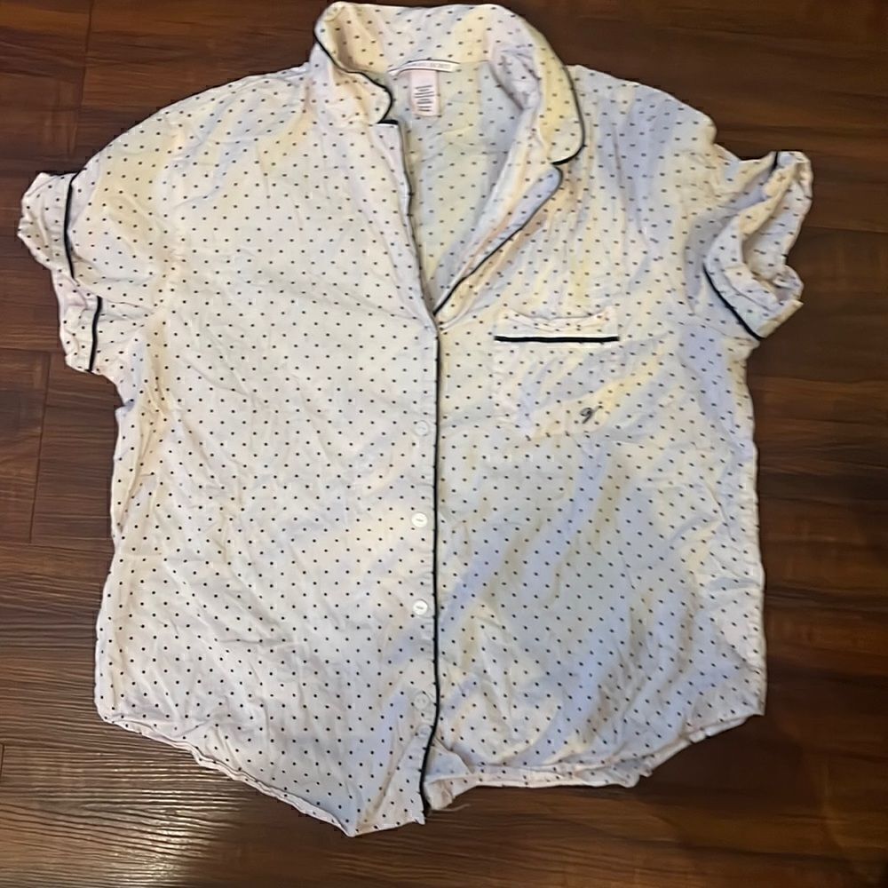 Light Pink Victoria Secret Pajama Top - Polka Dot Button Down Top - Size Small